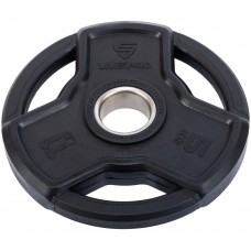 Диски гумові з потрійним хватом та металевою втулкою LiveUp ø50мм, 5кг, чорний, код: LP8330-5 Диски гумові з потрійним хватом та металевою втулкою LiveUp ø50мм, 5кг, чорний, код: LP8330-5