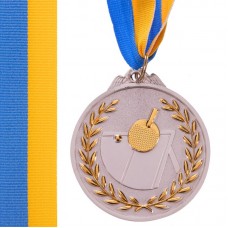 Медаль спортивна зі стрічкою двокольорова PlayGame Настільний теніс срібна, код: C-7028_S