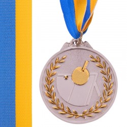 Медаль спортивна зі стрічкою двокольорова PlayGame Настільний теніс срібна, код: C-7028_S