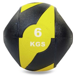 М"яч медичний медбол із двома ручками Record Medicine Ball 6кг чорний-жовтий, код: FI-5111-6-S52