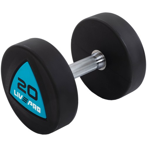 Гантелі цільні професійні з поліуретановим покриттям LiveUp 2х20кг, чорний-синій, код: LP8002-20 Гантелі цільні професійні з поліуретановим покриттям LiveUp 2х20кг, чорний-синій, код: LP8002-20
