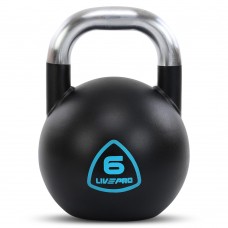 Гиря змагальна цільна сталева пофарбована з хромованою ручкою LiveUp 6кг, чорний, код: LP8042-6 Гиря змагальна цільна сталева пофарбована з хромованою ручкою LiveUp 6кг, чорний, код: LP8042-6
