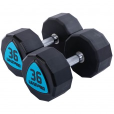 Гантелі цільні професійні з поліуретановим покриттям LiveUp 2х36кг, чорний-синій, код: LP8003-36-S52 Гантелі цільні професійні з поліуретановим покриттям LiveUp 2х36кг, чорний-синій, код: LP8003-36-S52