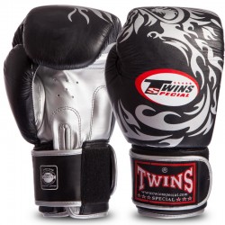 Рукавички боксерські шкіряні Twins Dragon 12 унцій, чорний-срібний, код: TWINS-DRAGON-Rep_12GR