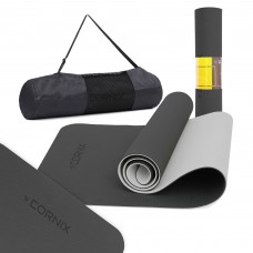 Килимок для йоги та фітнесу Cornix TPE 1830x610x6 мм, чорний-сірий, код: XR-0349