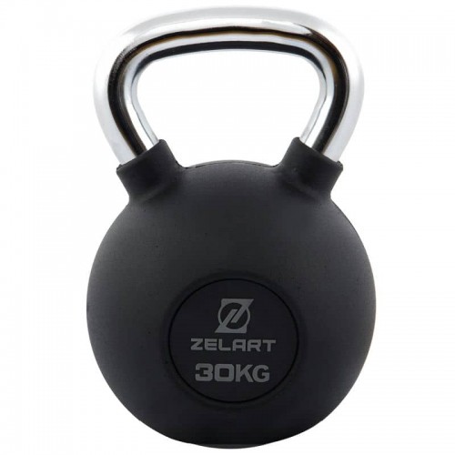Гиря чавунна з гумовим покриттям та хромованою ручкою Zelart 30кг, чорний, код: TA-7794-30-S52