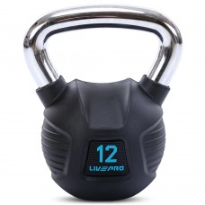 Гиря тренувальна цільна гумова з хромованою ручкою LiveUp 12кг, чорний, код: LP8043-12-S52