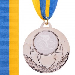 Медаль спортивна зі стрічкою PlayGame Aim велогонка срібна, код: C-4846-0036_S-S52