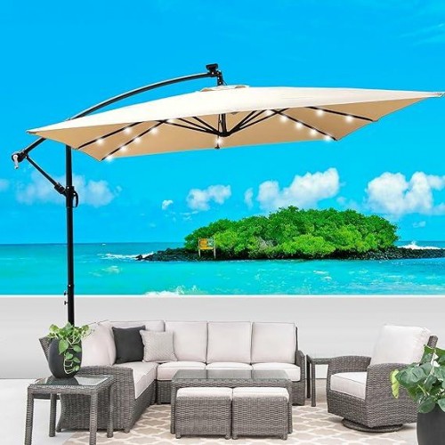 Парасоля садова WCG з LED-підсвіткою + чохол 2500x2500 мм, бежевий, код: W-7055LED-BE-IF