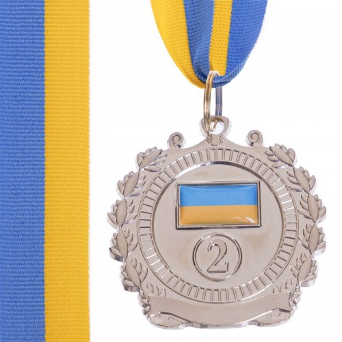 Медаль спортивна зі стрічкою SP-Sport Ukraine срібло, код: C-3162_S-S52