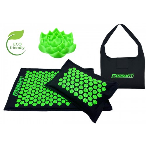 Масажний килимок EasyFit AcuRelax з голками (аплікатор Кузнєцова), чорно-зелений, код: EF-2710-BG-EF