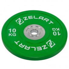 Блини (диски) бамперні для кросфіту гумові Zelart d-52мм, 10кг, зелений, код: TA-7798-10-S52