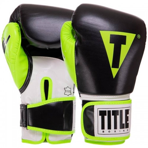 Боксерські рукавиці Title 8 унцій, чорний-салатовий, код: BO-3780_8LG