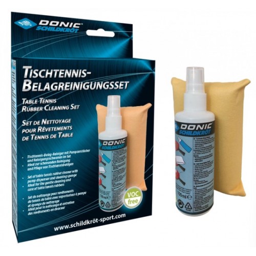 Набір для чищення ракеток Donic Cleaning set (foam cleaner 100 ml + sponge in a box), код: 4000885285291
