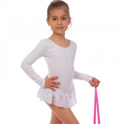 Купальник для танців і гімнастики з довгим рукавом і спідницею Lingo L, зріст 134-154, білий, код: CO-9013-CW_LW