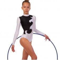 Купальник для художньої гімнастики дитячий FitGo 34, зріст 134, білий-чорний, код: DR-1405_34WBK