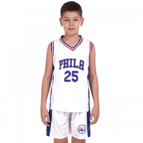 Форма баскетбольна підліткова PlayGame NB-Sport NBA Phila 25 XL (13-16 років), рост 150-160см, білий-синій, код: BA-0927_XLWBL