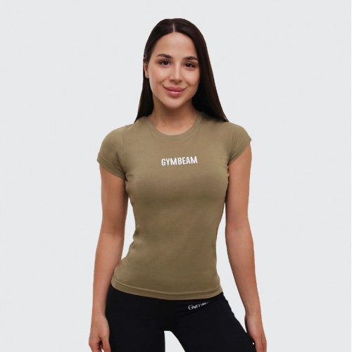 Футболка жіноча спортивна GymBeam Clothing FIT Olive S, оливковий, код: 219422-GB