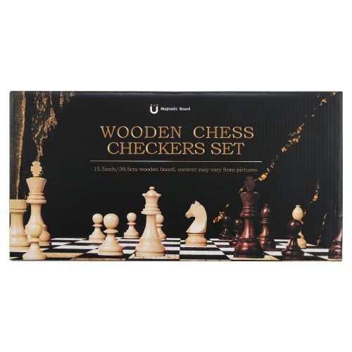 Шахи, шашки 2 в 1 дерев"яні на магнітах Zoocen 390x390 мм, код: ZC15-2M