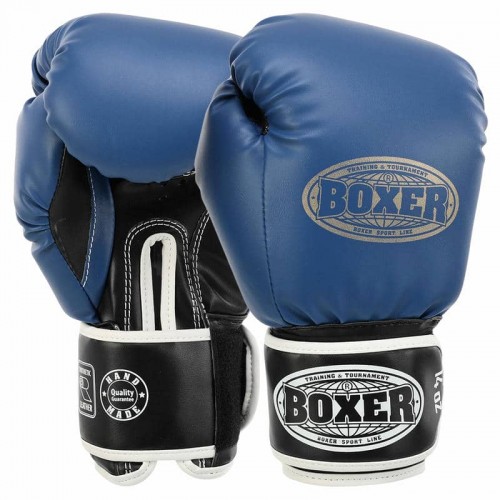 Рукавички боксерські Boxer Еліт кожвініл 10 унцій, синій-чорний, код: 2022_10_BL-S52