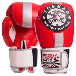 Рукавички боксерські Yokkao шкіряні на липучці 10 унцій, червоний-сірий, код: YK016_10_RGR-S52