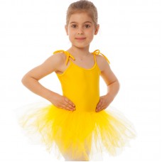 Купальник спортивний для танців зі спідницею-пачкою дитячий Zelart XL, зріст 155-165, жовтий, код: CO-128_XLY