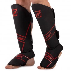 Захист для гомілки та стопи Муай Тай, ММА, Кікбоксинг Zelart L шкіряний, чорний-червоний, код: VL-3152_LBKR