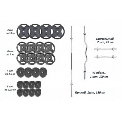 Штанга з гантелями RN-Sport 4 грифи + 100 кг дисків, код: RN-ch100 Штанга з гантелями RN-Sport 4 грифи + 100 кг дисків, код: RN-ch100