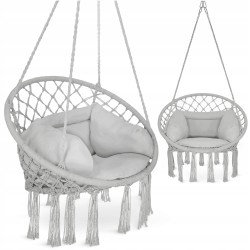 Крісло-гойдалка підвісна, плетена з подушкою 4Fizjo Boho Dream 80 см, сірий, код: P-5905973404532