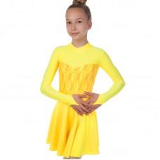 Сукня рейтингова (бейсік) з довгим рукавом і гіпюровими вставками FitGo 42, зріст 164, жовтий, код: DR-1167_42Y