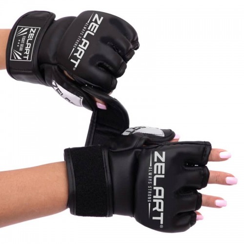 Рукавички для змішаних єдиноборств MMA Zelart S, чорний-білий, код: BO-5699_SBKW