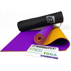 Килимок для йоги та фітнесу EasyFit TPE+TC 6 мм двошаровий + Чохол фіолетовий з помаранчевим, код: EF-1924E-V/O
