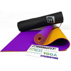 Килимок для йоги та фітнесу EasyFit TPE+TC 6 мм двошаровий + Чохол фіолетовий з помаранчевим, код: EF-1924E-V/O