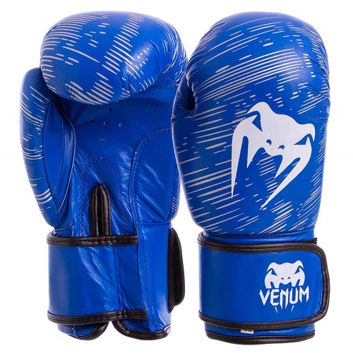 Рукавички боксерські шкіряні Venum на липучці 12 унцій, синій, код: MA-5430_12BL