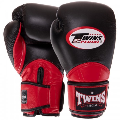 Рукавички боксерські шкіряні Twins Velcro 14 унцій, чорний-червоний, код: BGVL11_14BKR