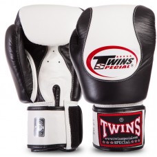 Рукавички боксерські шкіряні Twins 16 унцій, чорний-білий, код: BGVL9_16BKW
