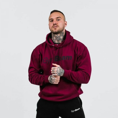 Толстовка чоловіча GymBeam PRO Hoodie Burgundy L, бордовий, код: 119914-GB