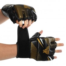 Рукавиці для змішаних єдиноборств шкіряні Fistrage розмір M, чорний-золотий, код: VL-4159_MBKG Рукавиці для змішаних єдиноборств шкіряні Fistrage розмір M, чорний-золотий, код: VL-4159_MBKG
