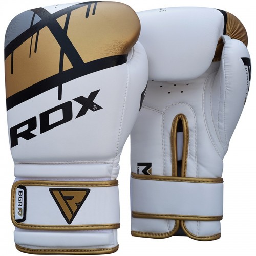 Боксерські рукавички RDX Rex Leather Gold 16 ун, білий-золотий, код: 10122-RX