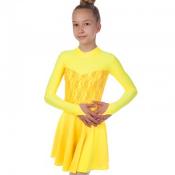 Сукня рейтингова (бейсік) з довгим рукавом і гіпюровими вставками FitGo 34, зріст 134, жовтий, код: DR-1167_34Y