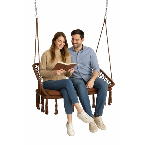 Крісло-гойдалка підвісна двомісна WCG 120 см + м’яка подушка, коричневий, код: QNSW09BR-IF