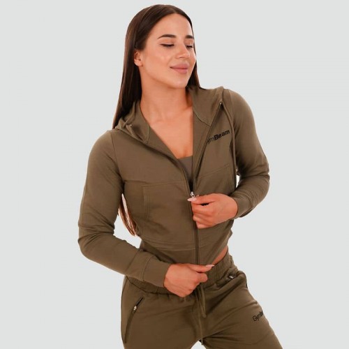 Толстовка жіноча GymBeam Clothing Zip-up TRN Olive L, оливковий, код: 220344-GB