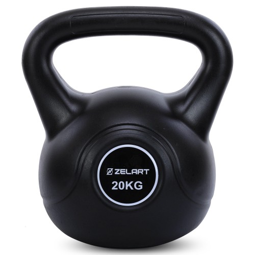 Гиря тренувальна цільна пластикова Zelart 20кг, чорний, код: TA-5427-20-S52 Гиря тренувальна цільна пластикова Zelart 20кг, чорний, код: TA-5427-20-S52