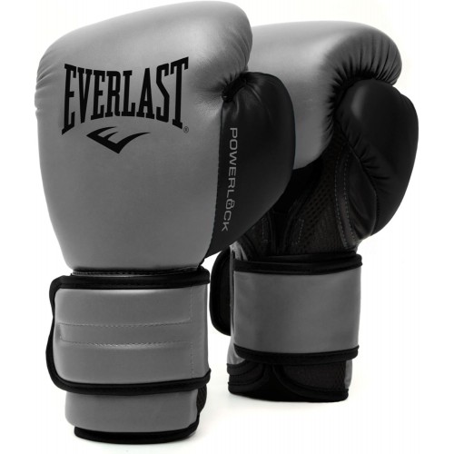 Боксерські рукавиці Everlast Powerlock 2R Training Glove 10 унцій, сірий-чорний, код: 009283608521