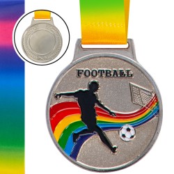 Медаль спортивна з кольоровою стрічкою "Футбол" PlayGame Football срібна, код: C-0344_S-S52