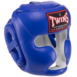 Шолом боксерський з повним захистом шкіряний Twins S синій, код: HGL6_SBL