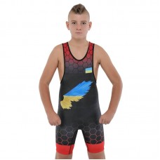 Трико для боротьби дитяче PlayGame Ukraine 7XS, чорний-червоний-жовтий, код: JY-6605_7XSR Трико для боротьби дитяче PlayGame Ukraine 7XS, чорний-червоний-жовтий, код: JY-6605_7XSR