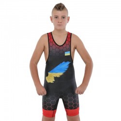 Трико для боротьби дитяче PlayGame Ukraine 7XS, чорний-червоний-жовтий, код: JY-6605_7XSR Трико для боротьби дитяче PlayGame Ukraine 7XS, чорний-червоний-жовтий, код: JY-6605_7XSR