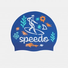 Шапка для плавання дитяча Speedo Slogan PRT Cap JU/JF/JM синій-білий, код: 5059937567389