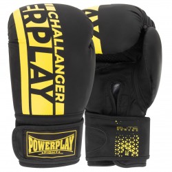 Боксерські рукавиці PowerPlay Matt Challenger 14 унцій, чорний-жовтий, код: PP_3086_14oz_Bl/Yellow